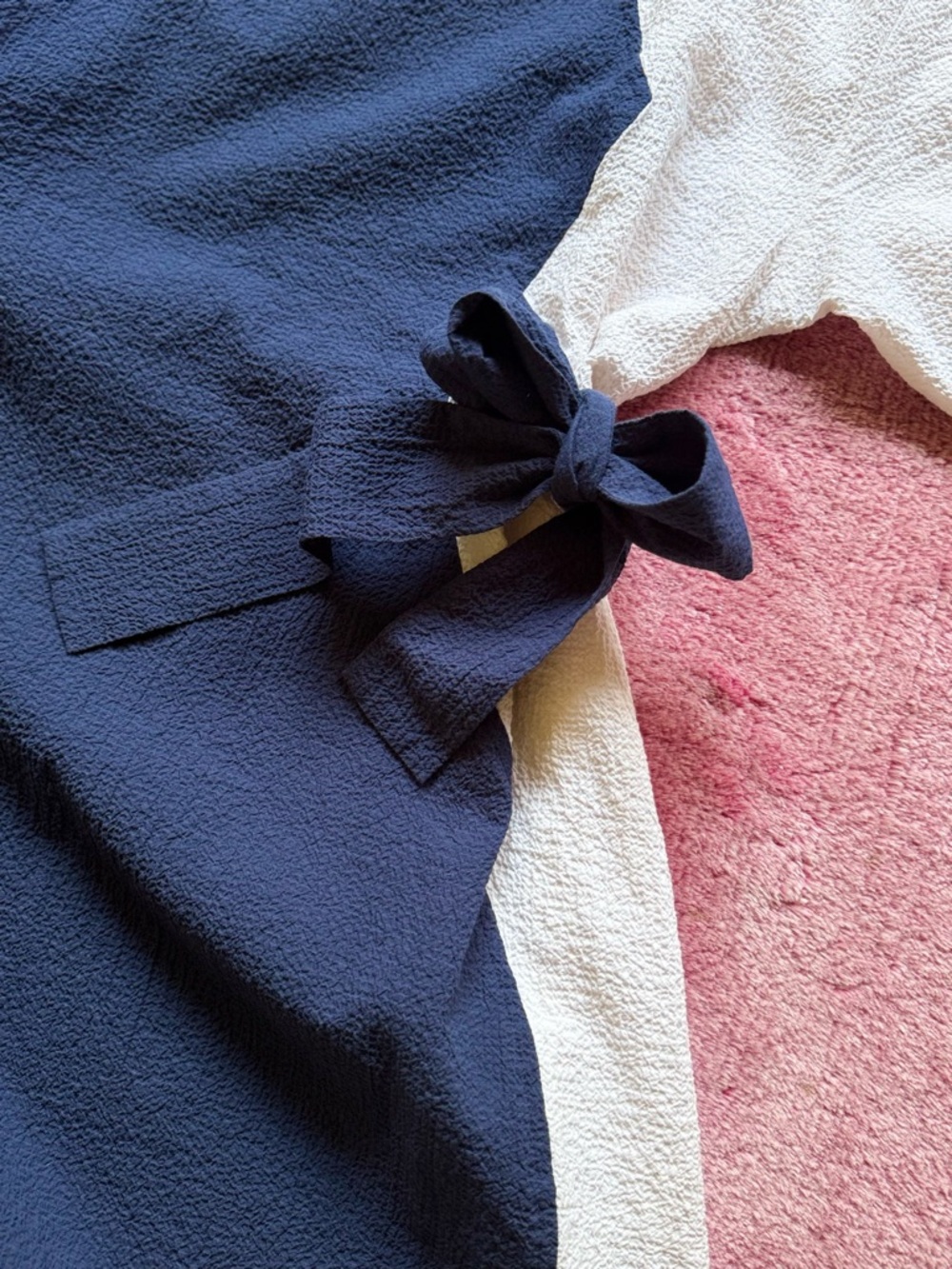 Navy and White Tie-Waist Colorblock Dress - Picture 3 of 6